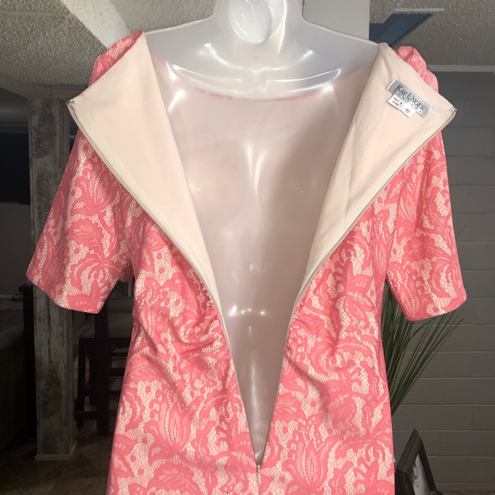 Kay Unger New York Pink Lace Overlay Dress Size 10 - Picture 6 of 7